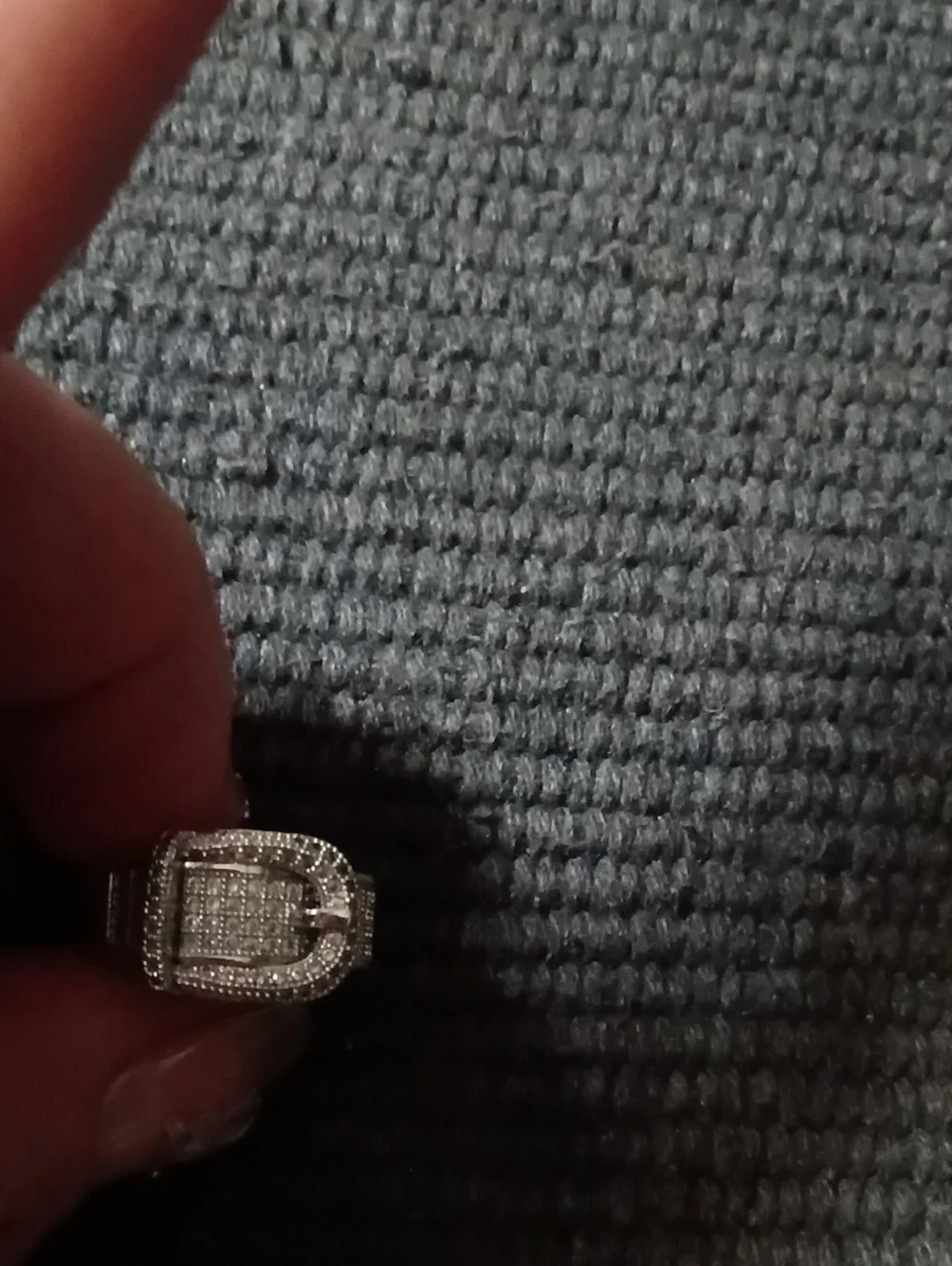 925 Silver Women's Buckle Ring with Pavé Crystals Sz 8